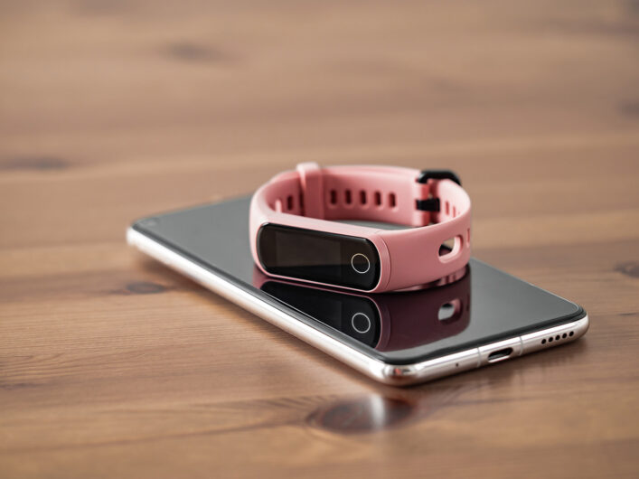 fitness-tracker-on-smartphone-wooden-tabletop